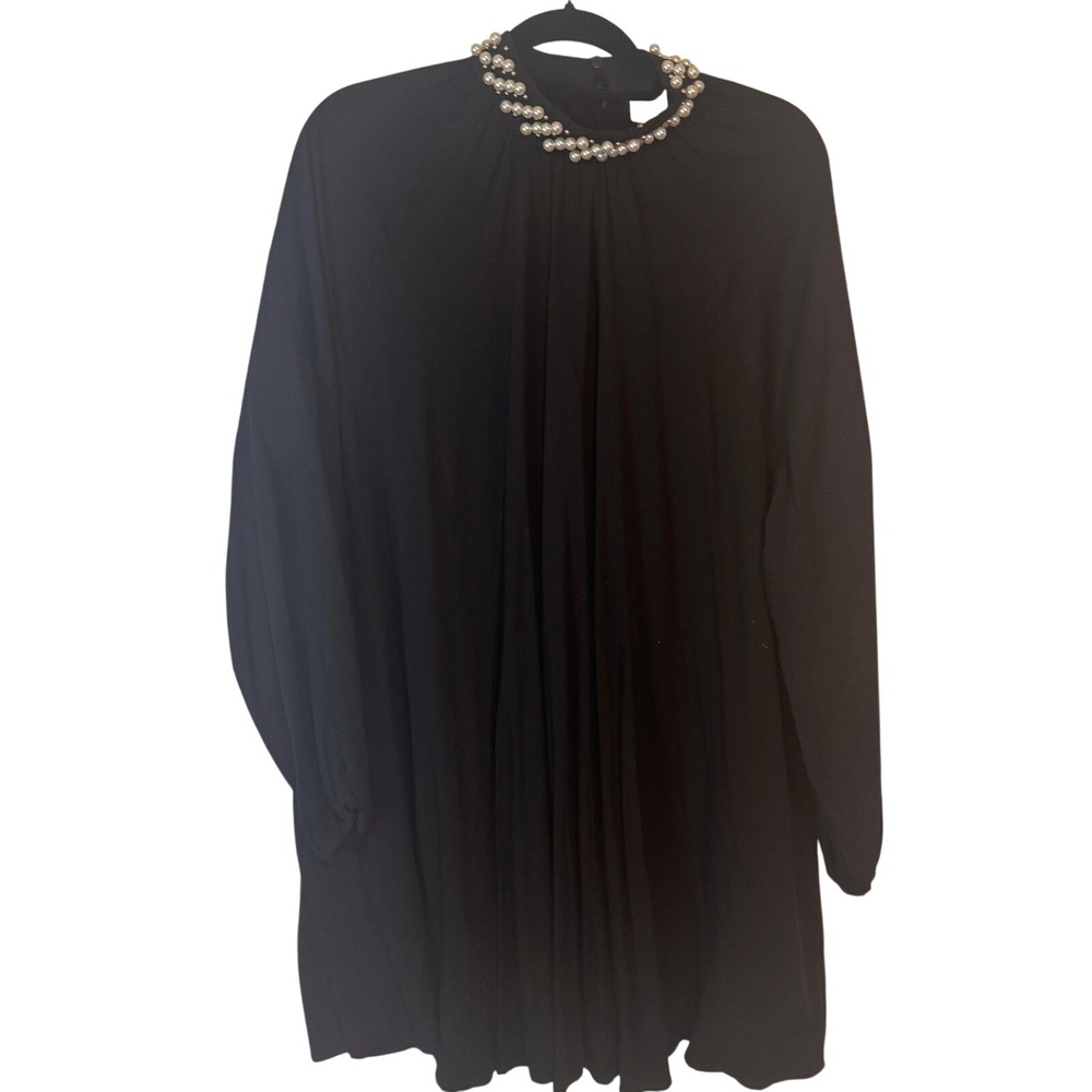 H&M Dress Pearl Embellished Neckline 8 Black Womens LBD Cocktail Shift Elegant